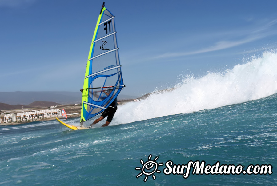 Windsurfing and kitesurfing at El Cabezo in El Medano Tenerife