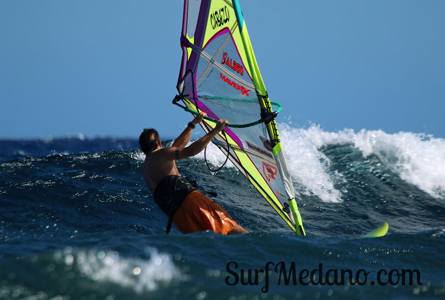 Windsurfing and kitesurfing at Muelle Harbour Wall in El Medano Tenerife