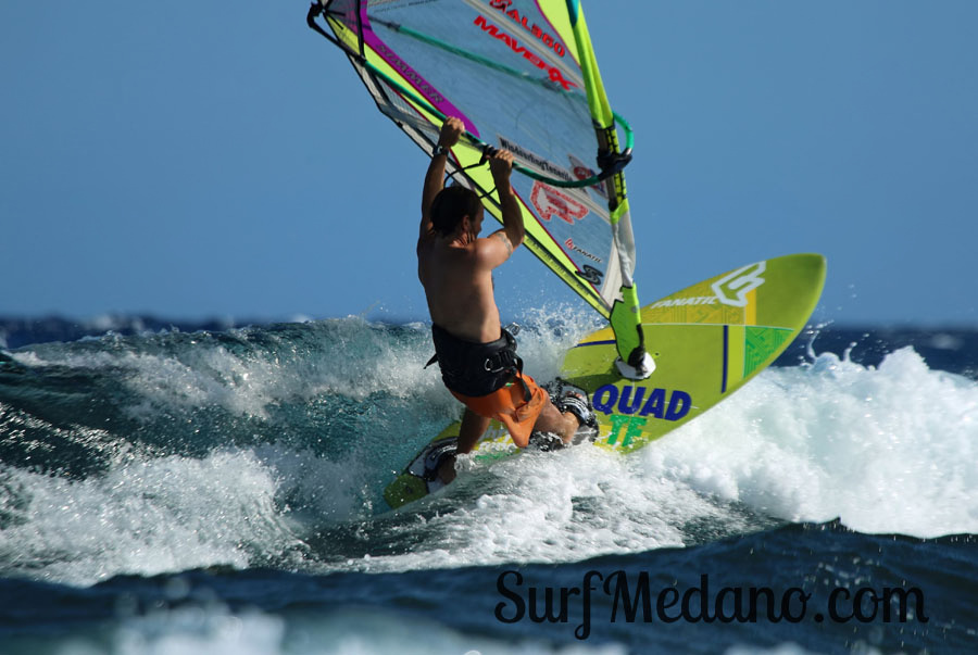 Windsurfing and kitesurfing at Muelle Harbour Wall in El Medano Tenerife