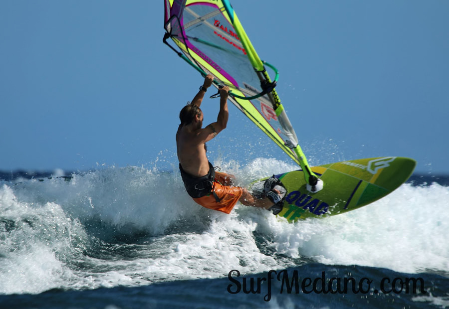 Windsurfing and kitesurfing at Muelle Harbour Wall in El Medano Tenerife