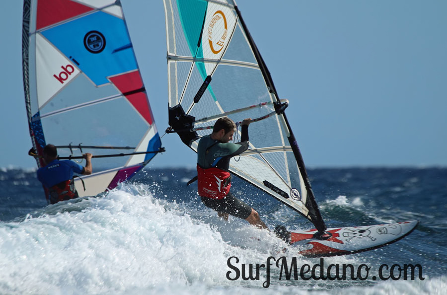 Windsurfing and kitesurfing at Muelle Harbour Wall in El Medano Tenerife
