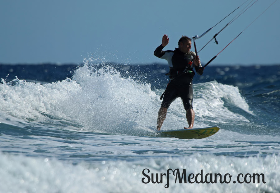 Windsurfing and kitesurfing at Muelle Harbour Wall in El Medano Tenerife