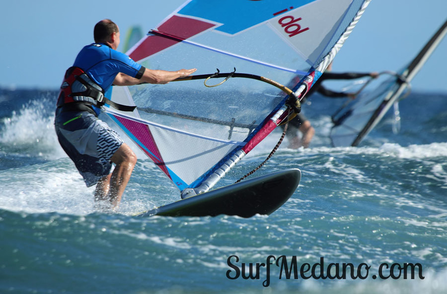 Windsurfing and kitesurfing at Muelle Harbour Wall in El Medano Tenerife