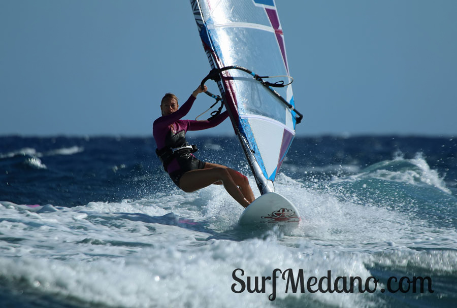 Windsurfing and kitesurfing at Muelle Harbour Wall in El Medano Tenerife