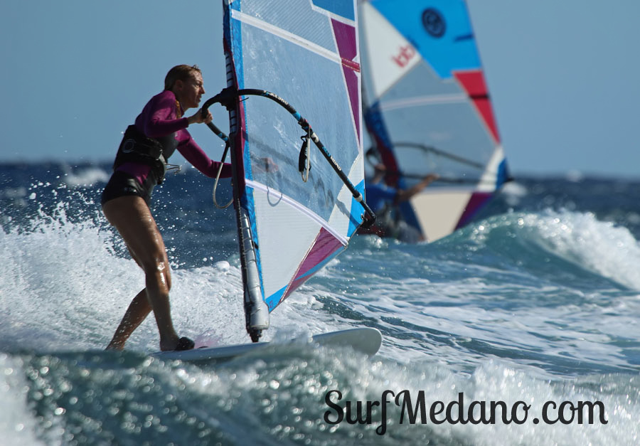 Windsurfing and kitesurfing at Muelle Harbour Wall in El Medano Tenerife
