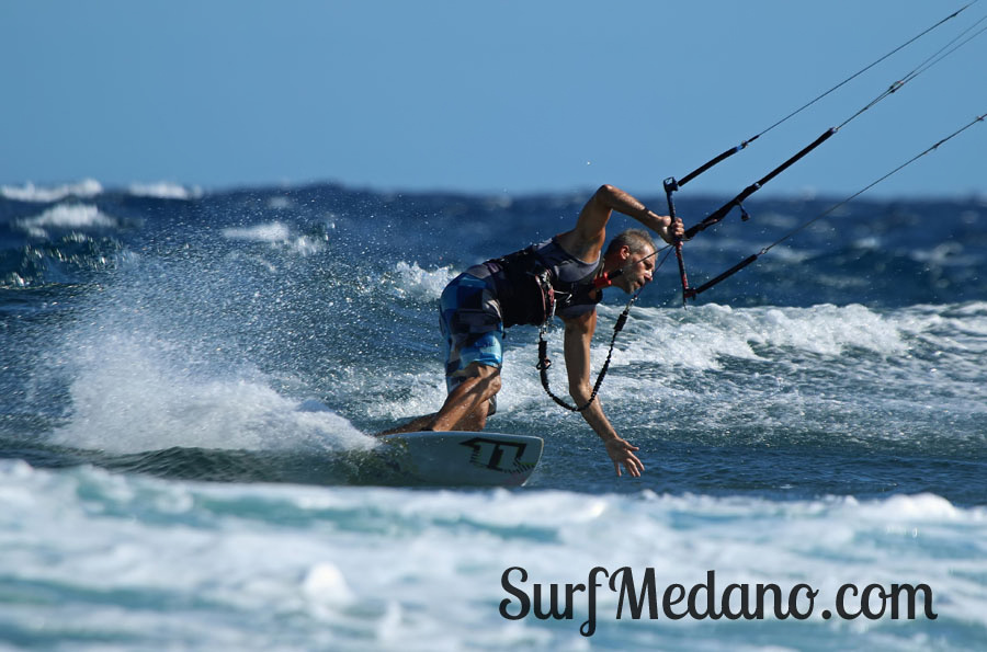 Windsurfing and kitesurfing at Muelle Harbour Wall in El Medano Tenerife