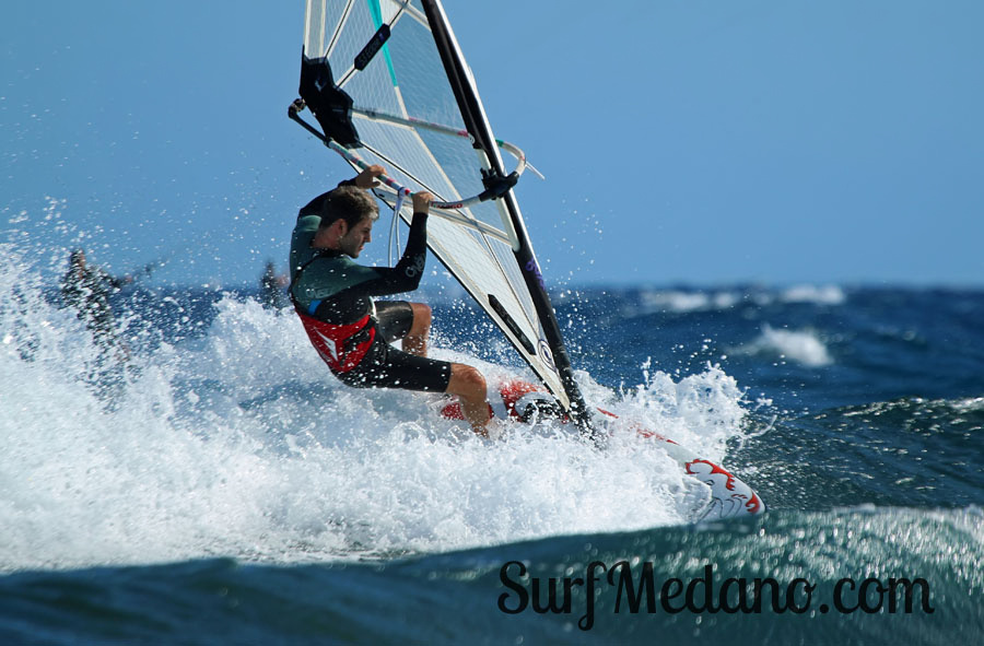 Windsurfing and kitesurfing at Muelle Harbour Wall in El Medano Tenerife