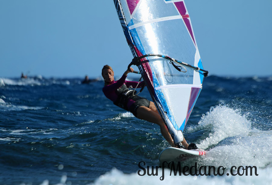 Windsurfing and kitesurfing at Muelle Harbour Wall in El Medano Tenerife