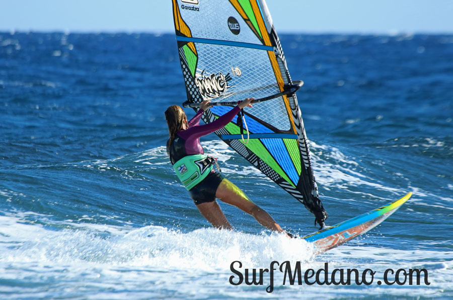Windsurfing and kitesurfing at Muelle Harbour Wall in El Medano Tenerife