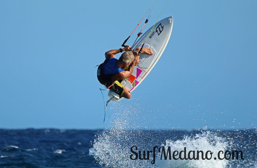Windsurfing and kitesurfing at Muelle Harbour Wall in El Medano Tenerife