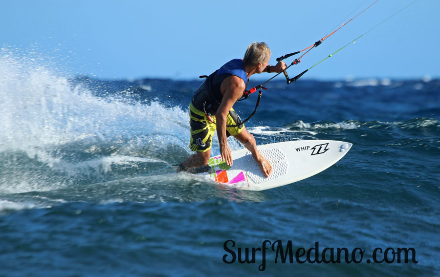 Windsurfing and kitesurfing at Muelle Harbour Wall in El Medano Tenerife