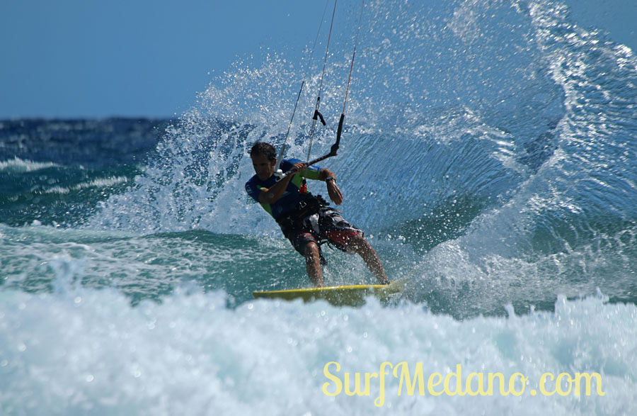 Windsurfing and kitesurfing at El Cabezo in El Medano Tenerife