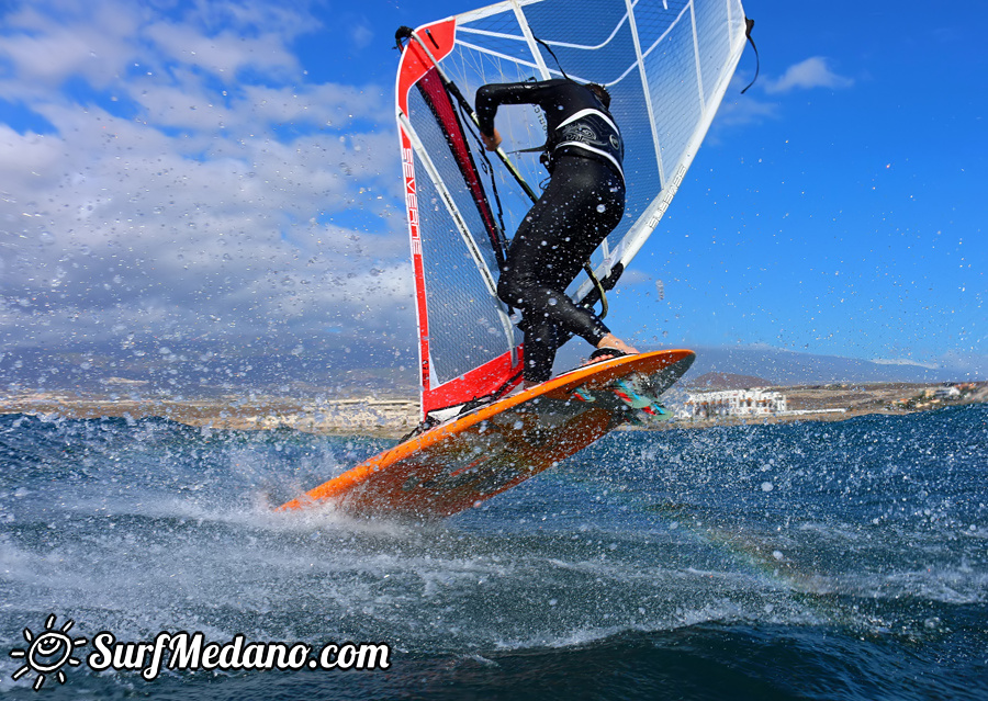 Windsurfing and kitesurfing at El Cabezo in El Medano Tenerife