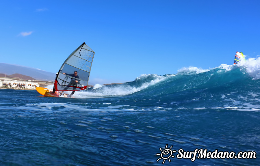 Windsurfing and kitesurfing at El Cabezo in El Medano Tenerife