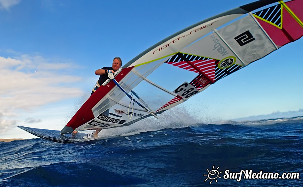 Windsurfing slalom race in El Medano Tenerife 04-01-2014