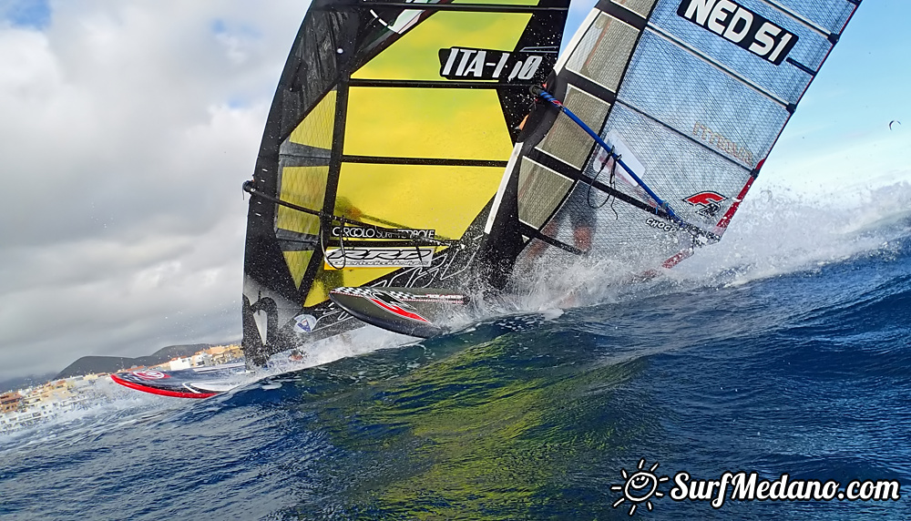 Windsurfing slalom race in El Medano Tenerife 04-01-2014