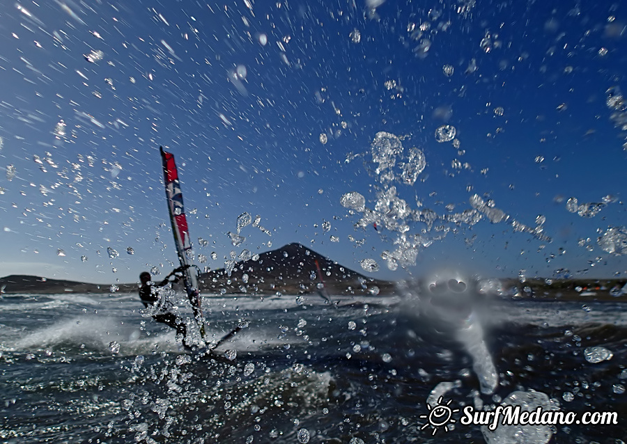 Windsurfing and kitesurfing at El Cabezo in El Medano Tenerife