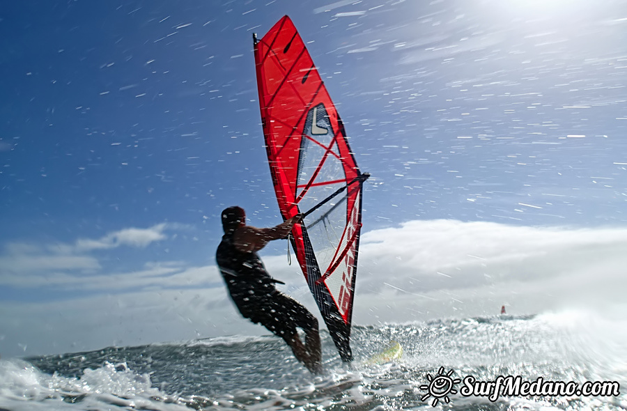 Windsurfing and kitesurfing at El Cabezo in El Medano Tenerife