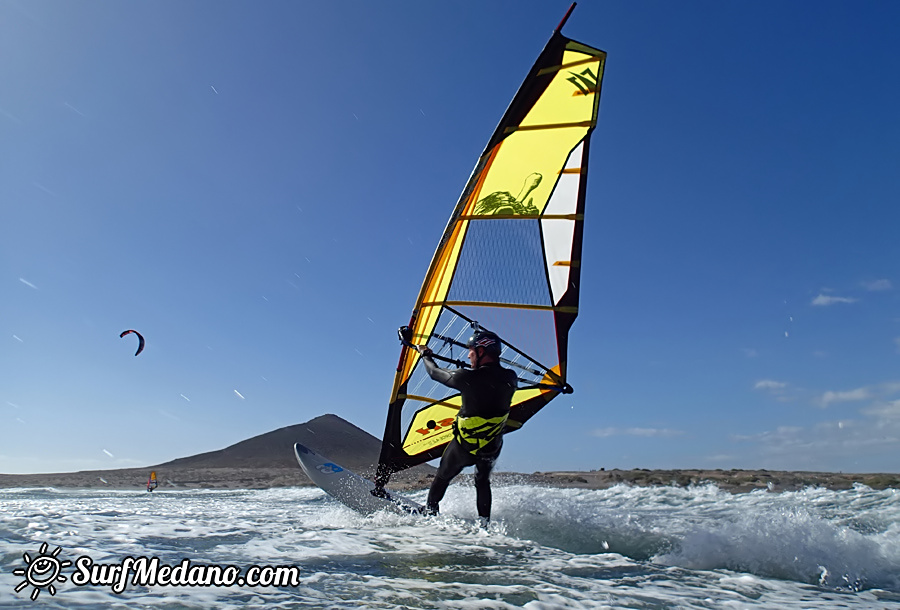 Windsurfing and kitesurfing at El Cabezo in El Medano Tenerife