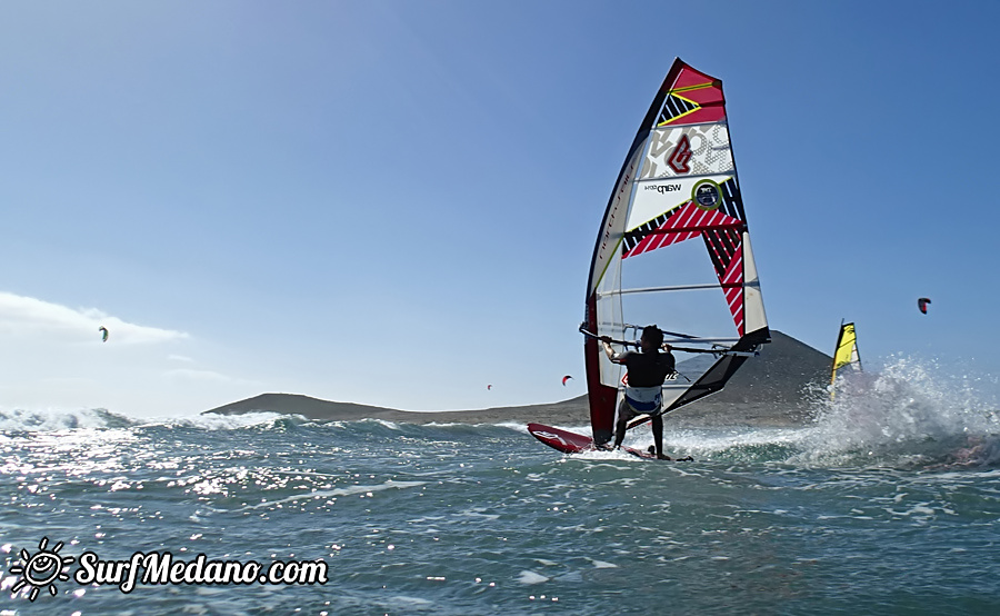 Windsurfing and kitesurfing at El Cabezo in El Medano Tenerife