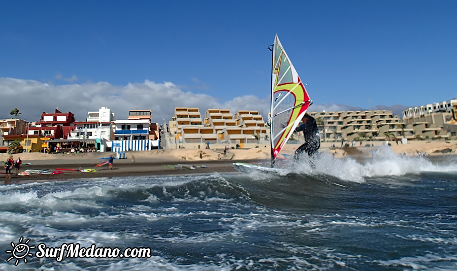 Windsurfing and kitesurfing at El Cabezo in El Medano Tenerife