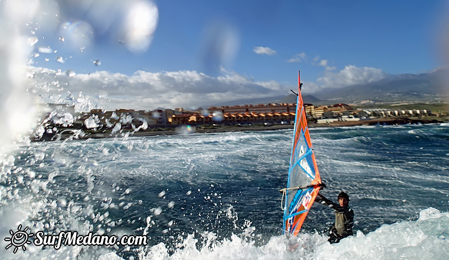 Windsurfing and kitesurfing at El Cabezo in El Medano Tenerife