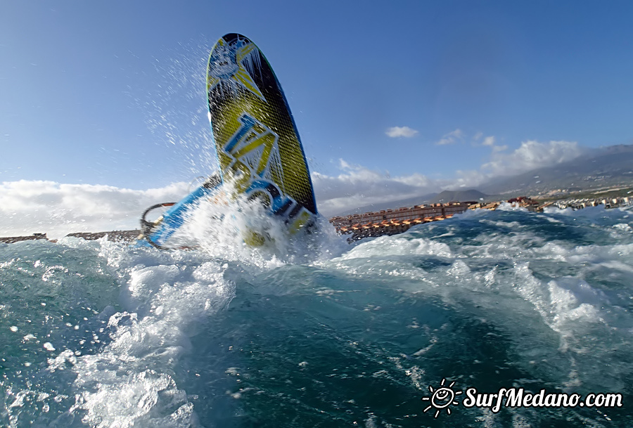 Windsurfing and kitesurfing at El Cabezo in El Medano Tenerife