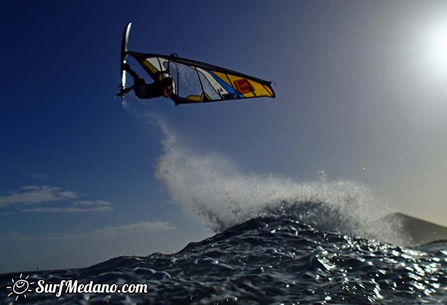 Windsurfing and kitesurfing at El Cabezo in El Medano Tenerife