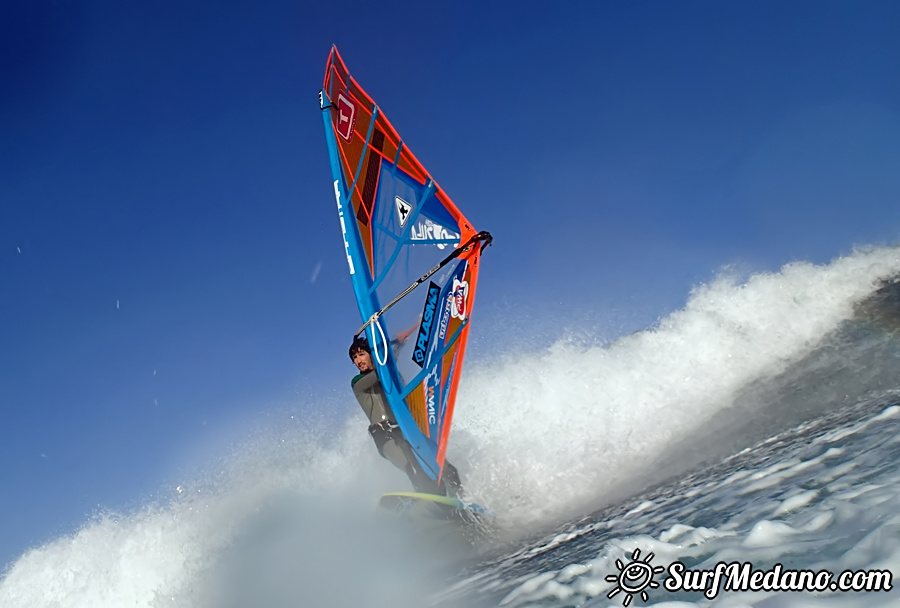 Windsurfing and kitesurfing at El Cabezo in El Medano Tenerife