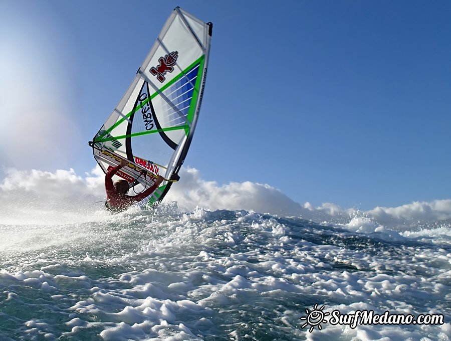 Windsurfing and kitesurfing at El Cabezo in El Medano Tenerife