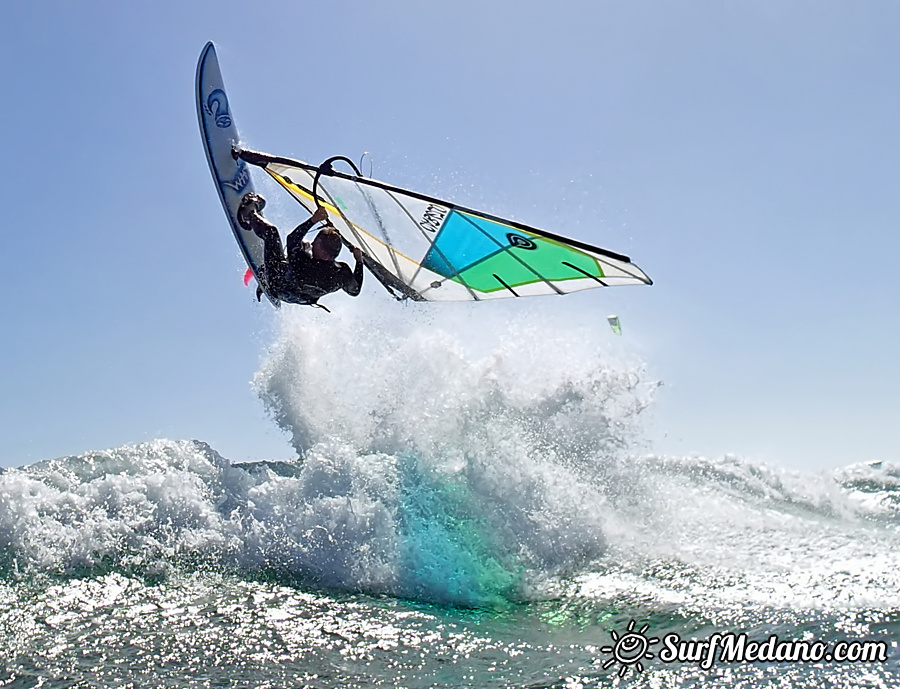 Wave riding and back looping at Playa Sur in El Medano Tenerife