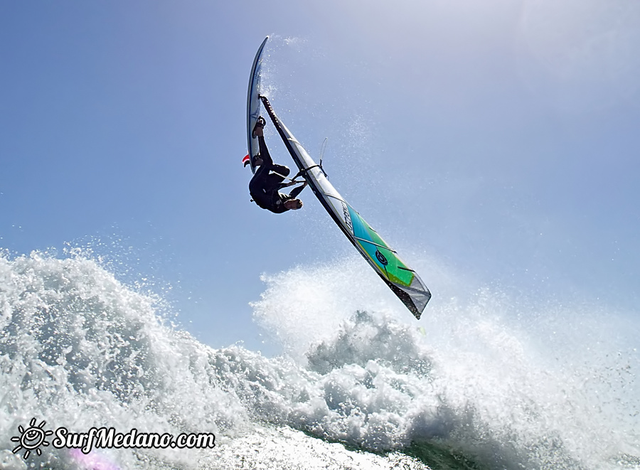 Wave riding and back looping at Playa Sur in El Medano Tenerife