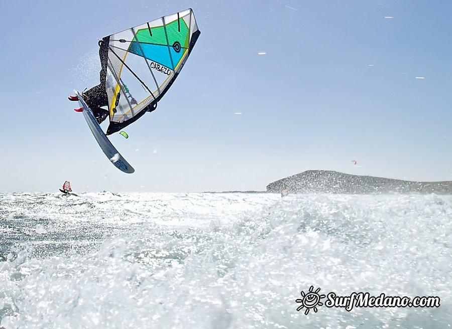 Wave riding and back looping at Playa Sur in El Medano Tenerife