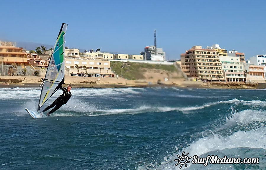 Wave riding and back looping at Playa Sur in El Medano Tenerife