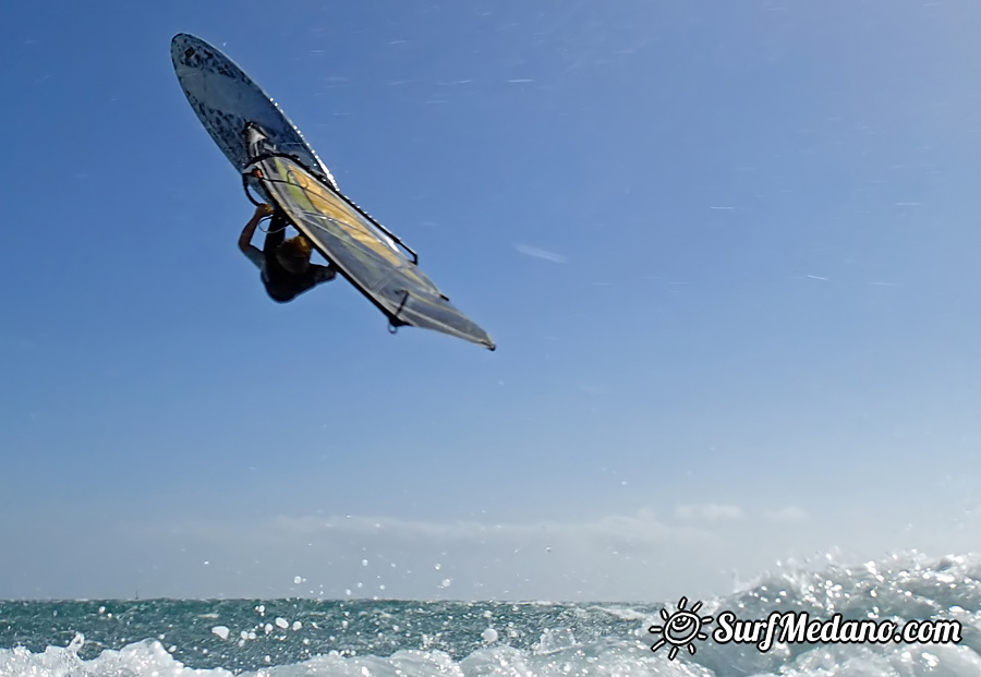 Wave riding and back looping at Playa Sur in El Medano Tenerife