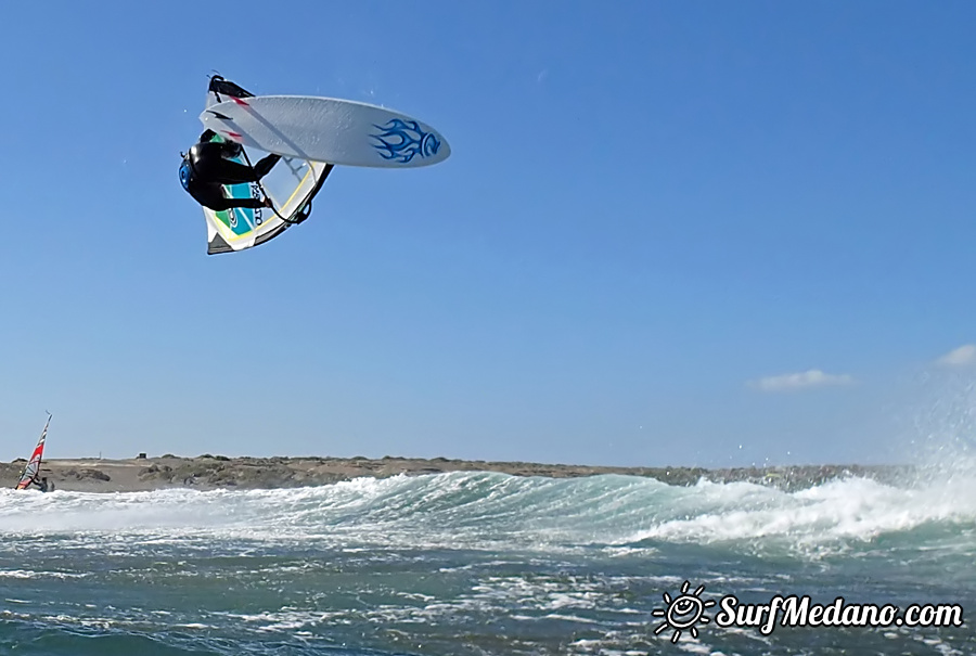 Wave riding and back looping at Playa Sur in El Medano Tenerife