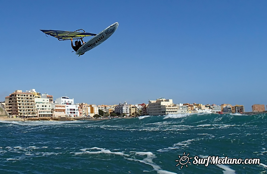 Wave riding and back looping at Playa Sur in El Medano Tenerife