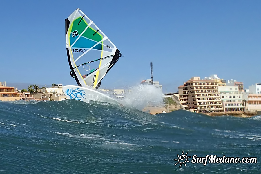 Wave riding and back looping at Playa Sur in El Medano Tenerife