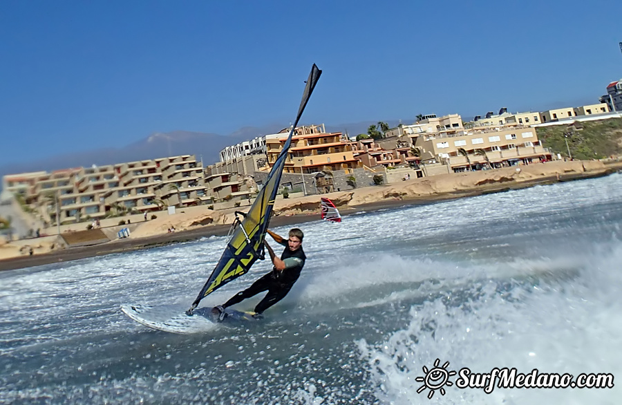 Wave riding and back looping at Playa Sur in El Medano Tenerife