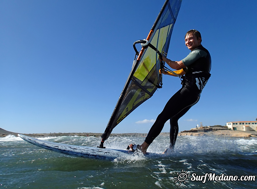 Wave riding and back looping at Playa Sur in El Medano Tenerife