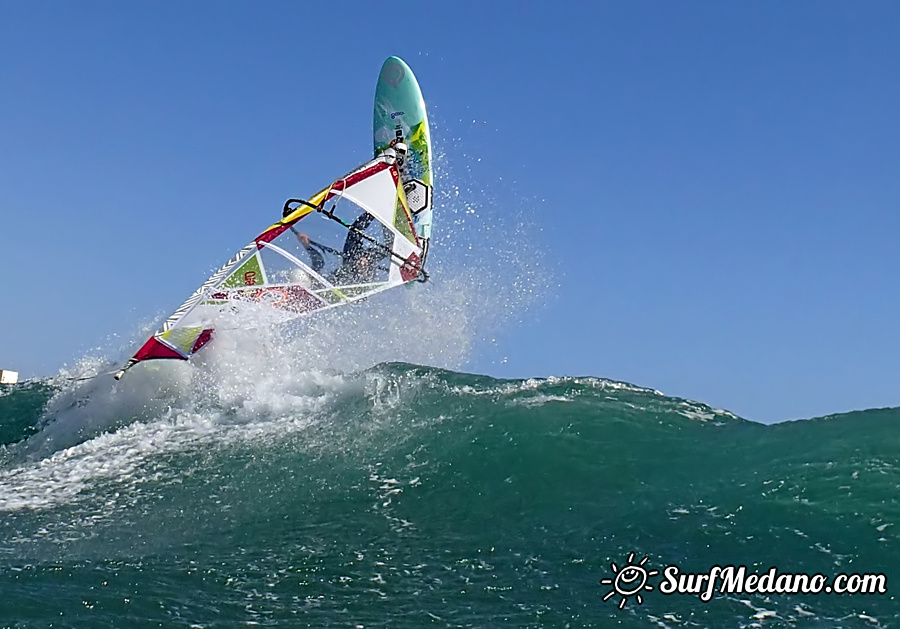 Wave riding and back looping at Playa Sur in El Medano Tenerife