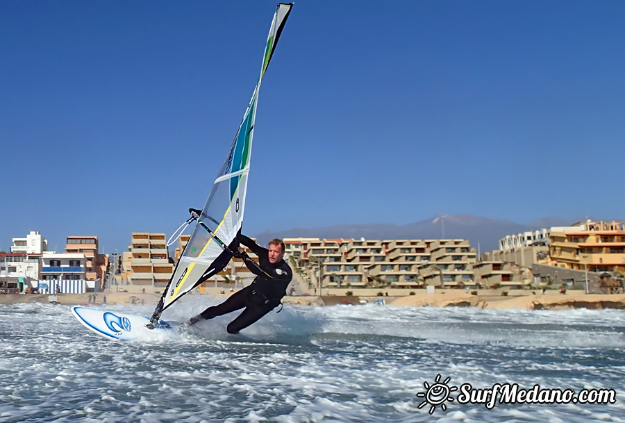 Wave riding and back looping at Playa Sur in El Medano Tenerife