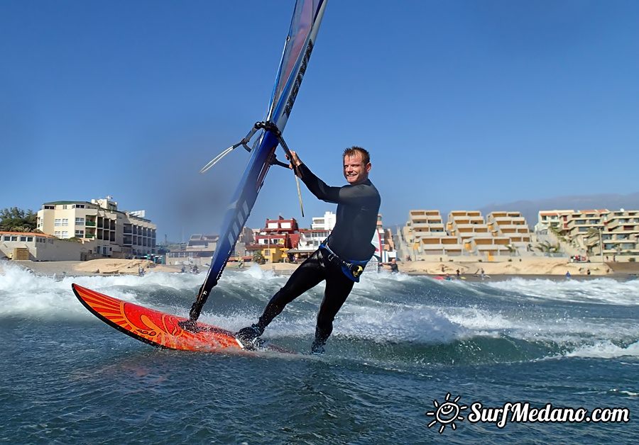 Wave riding and back looping at Playa Sur in El Medano Tenerife