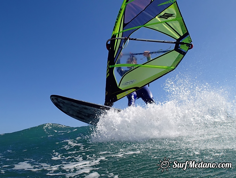 Wave riding and back looping at Playa Sur in El Medano Tenerife