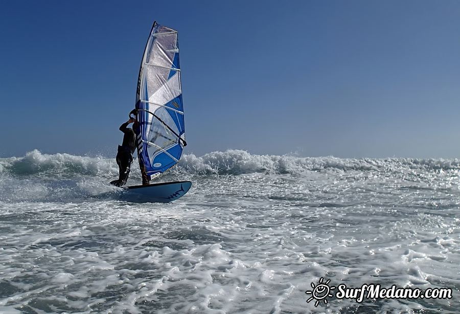 Wave riding and back looping at Playa Sur in El Medano Tenerife