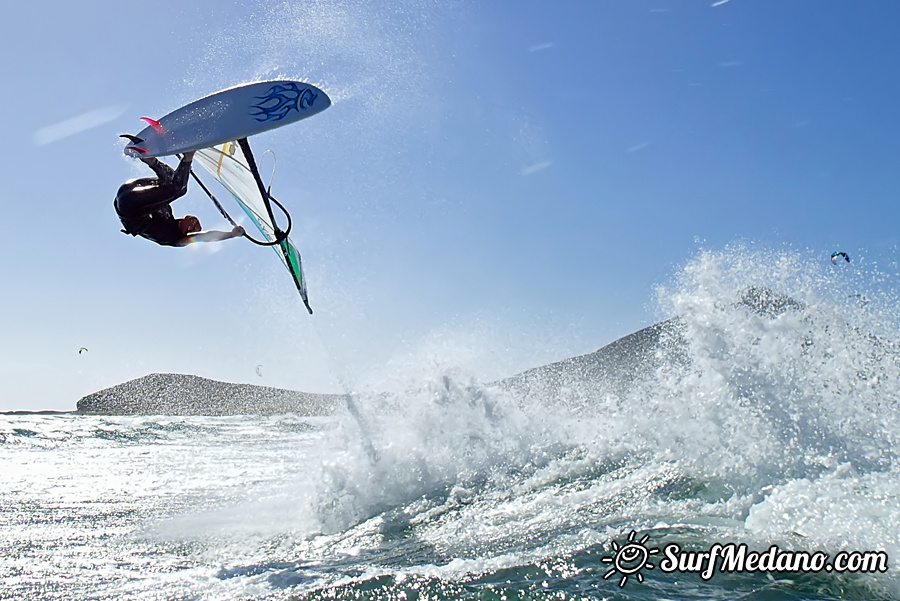 Wave riding and back looping at Playa Sur in El Medano Tenerife