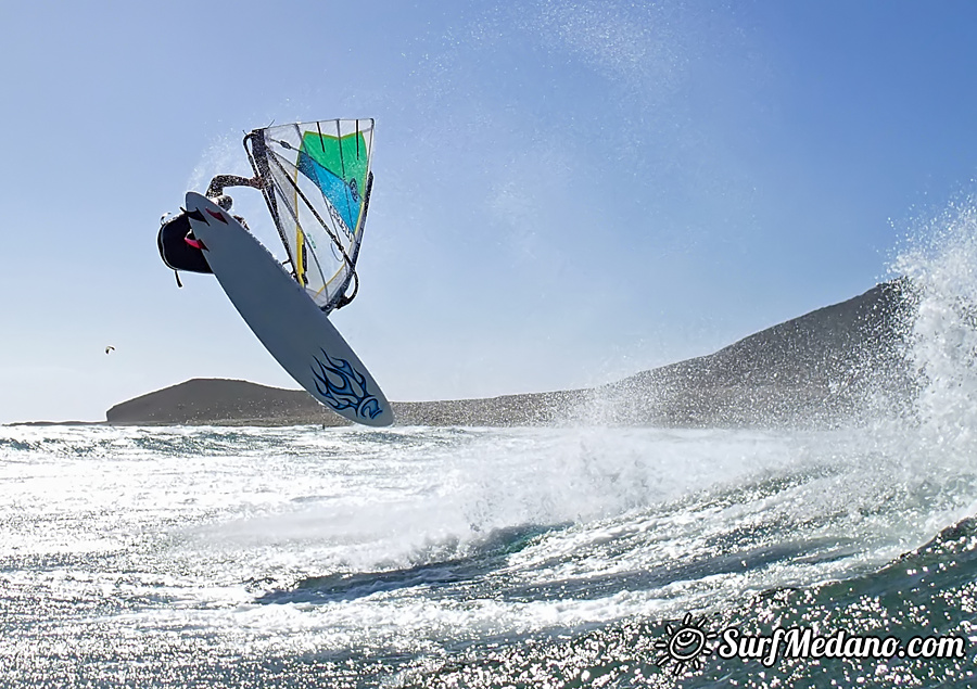 Wave riding and back looping at Playa Sur in El Medano Tenerife