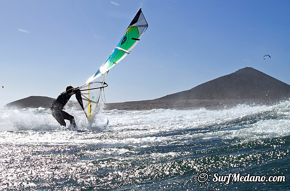 Wave riding and back looping at Playa Sur in El Medano Tenerife