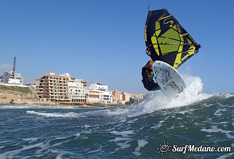 Wave riding and back looping at Playa Sur in El Medano Tenerife