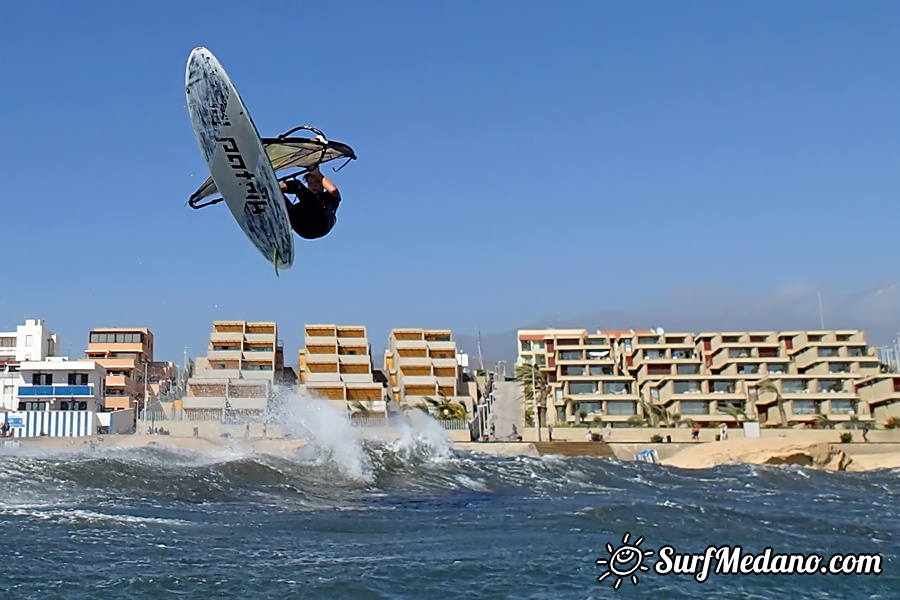 Wave riding and back looping at Playa Sur in El Medano Tenerife